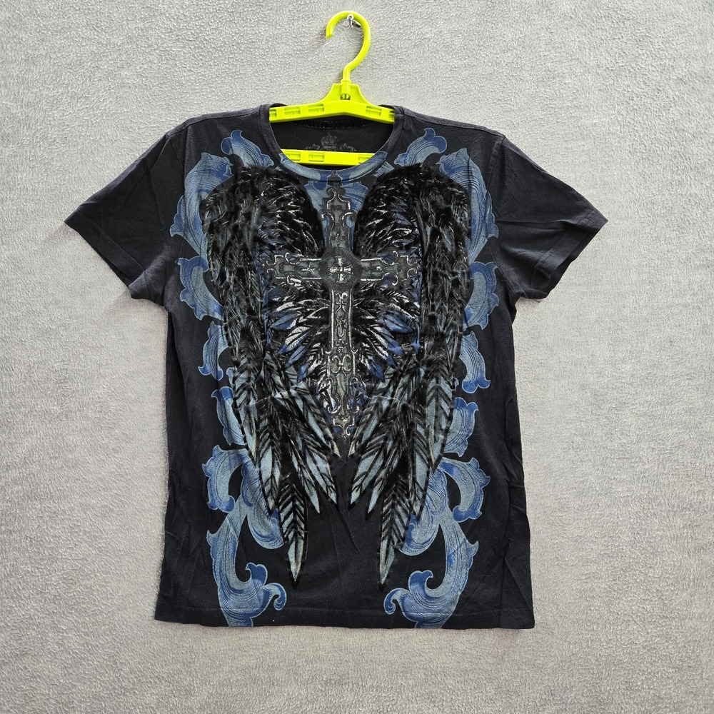 Helix Men Shirt Medium Black Grunge Angel Wings Goth‎ Cyber MMA Y2K Tee